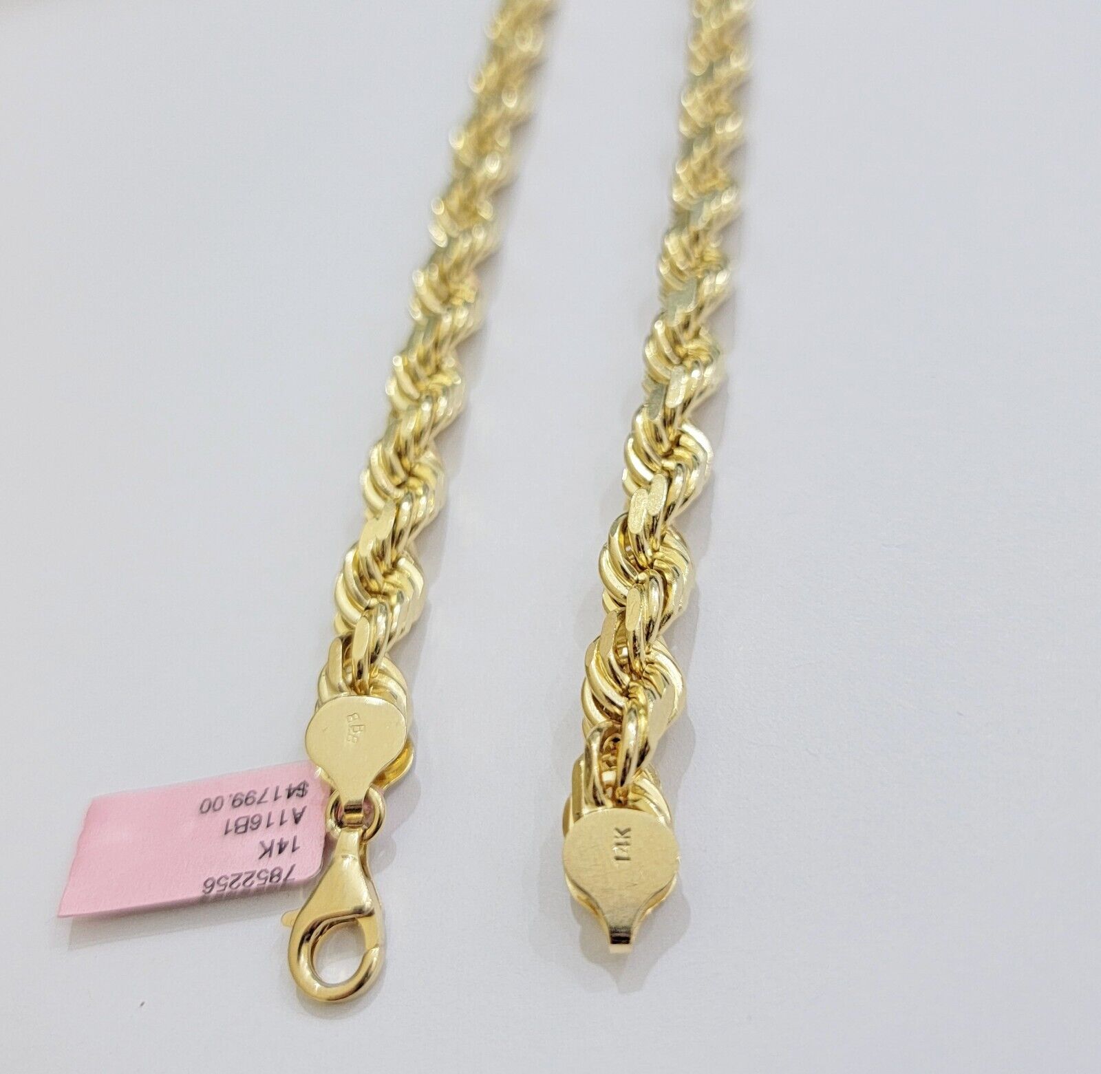 Real 14k Rope Necklace Chain 26 Inch 7mm Mens Diamond Cut 14kt Yellow Gold SOLID